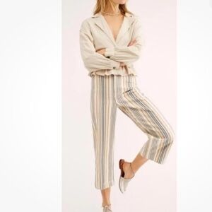 Free People Patti Striped Embroidered Wide Leg High Waist Crop pants size xs